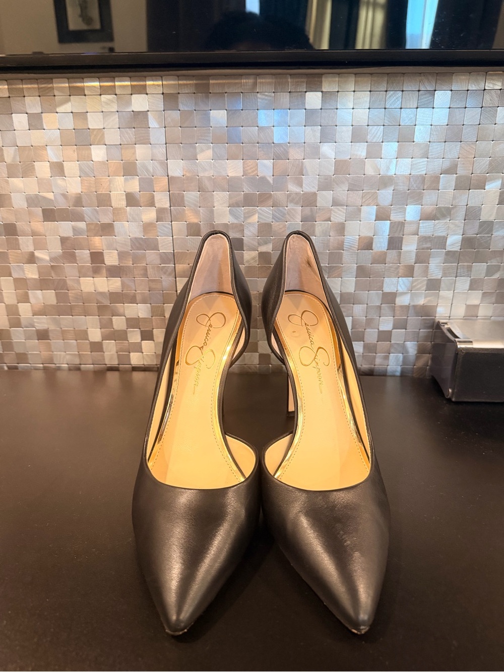Jessica Simpson Black Pointed Leather D'Orsay Pumps